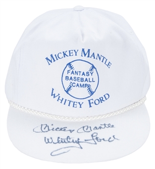 Mickey Mantle and Whitey Ford Dual Signed Fantasy Baseball Camp Hat (PSA/DNA)